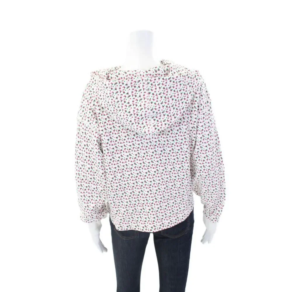 Something Navy Women's Hood Long Sleeves Sweatshirt White Pink Floral Size XXS